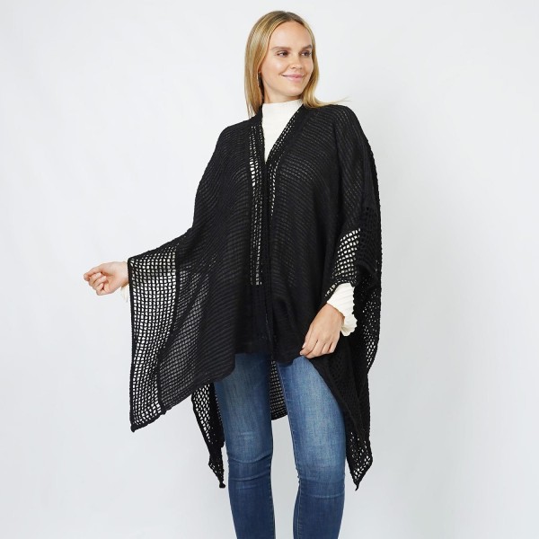 Wholesale soft Open Knit Ruana Sheer Fabric Detail One Fits Most Polyester