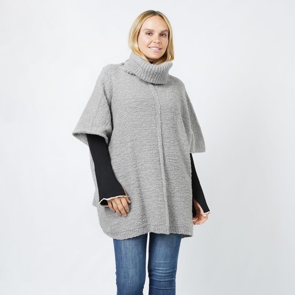 Wholesale soft Knit Turtleneck Poncho One Fits Most Polyester