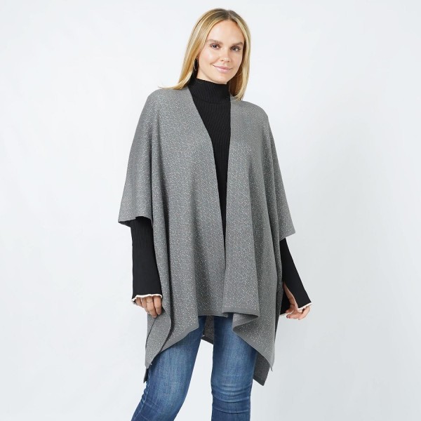 Wholesale soft Knit Ruana Tinsel Detail One Polyester