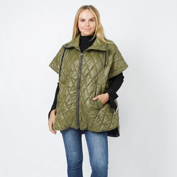 Puffer Poncho With Full Zipper & Pockets 

- One Size Fits Most (0-14)
- 100% Polyester