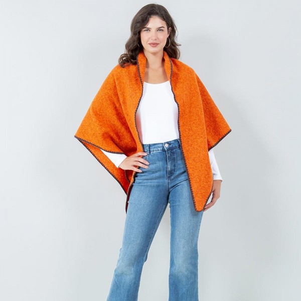 Wholesale bordered Ruana Wrap One Fits Most Polyester
