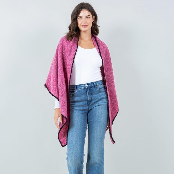 Wholesale bordered Ruana Wrap One Fits Most Polyester