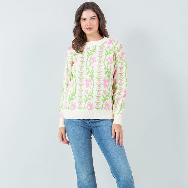 Soft Knit Floral Pattern Sweater (6 Pack)

- Crew Neckline
- Cuffed Sleeve
- Long Sleeve
- 85% Acrylic
- 15% Polyester