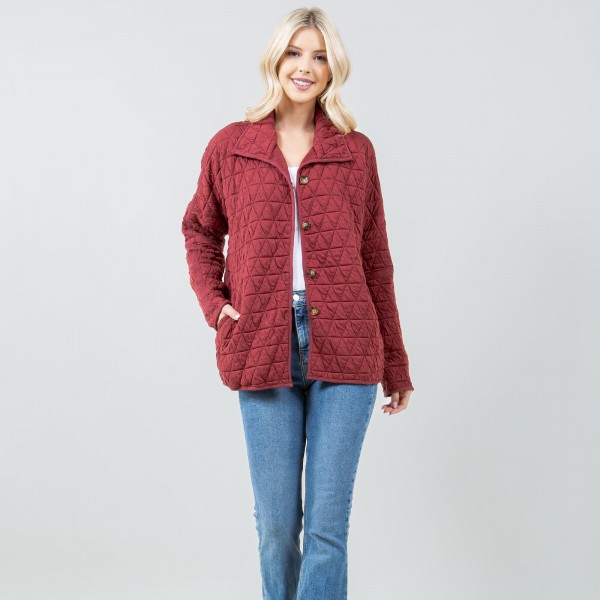 Wholesale quilted Shacket Side Pockets Button Closure Cotton Polyester