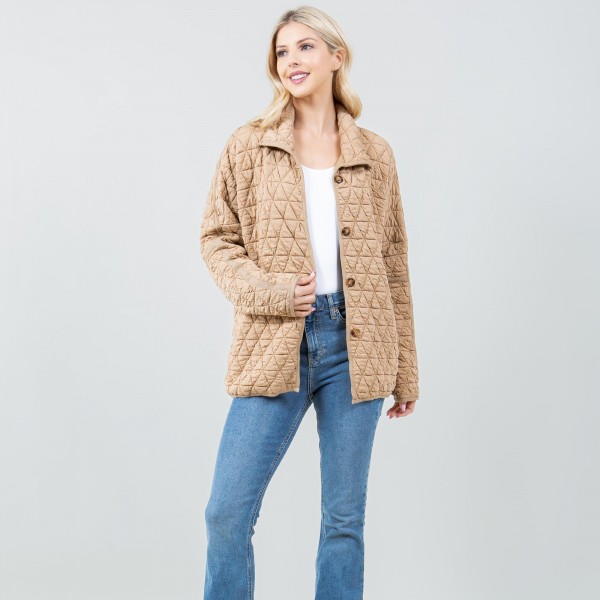 Wholesale quilted Shacket Side Pockets Button Closure Cotton Polyester