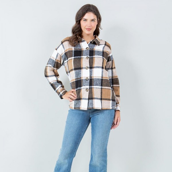 Wholesale soft Knit Button Down Shacket Cuffed sleeves Soft textured outside wov