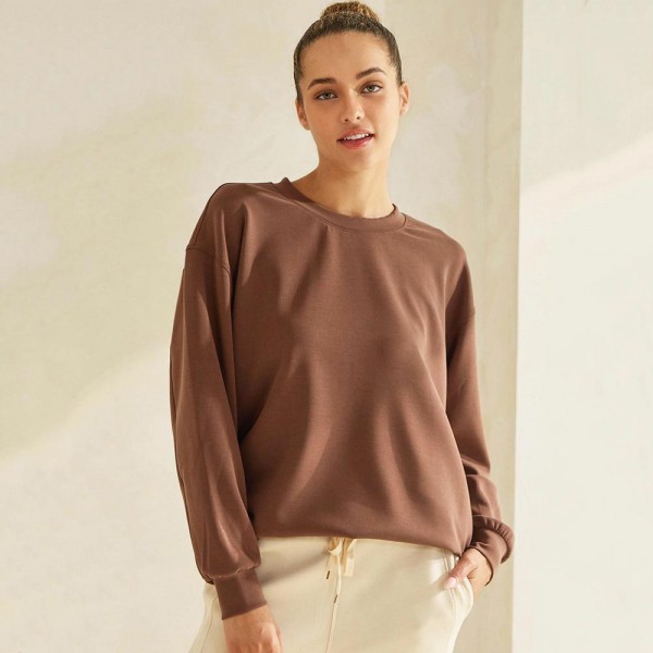 Wholesale women s Sofie Soft Modal Scuba Oversized Crew Top Pockets Pack Crewnec