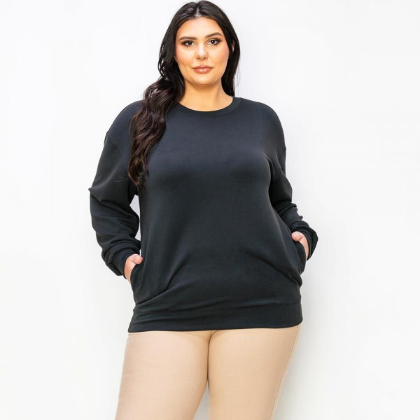 Wholesale women s Plus Sofie Soft Modal Scuba Oversized Crew Top Pockets Pack Cr