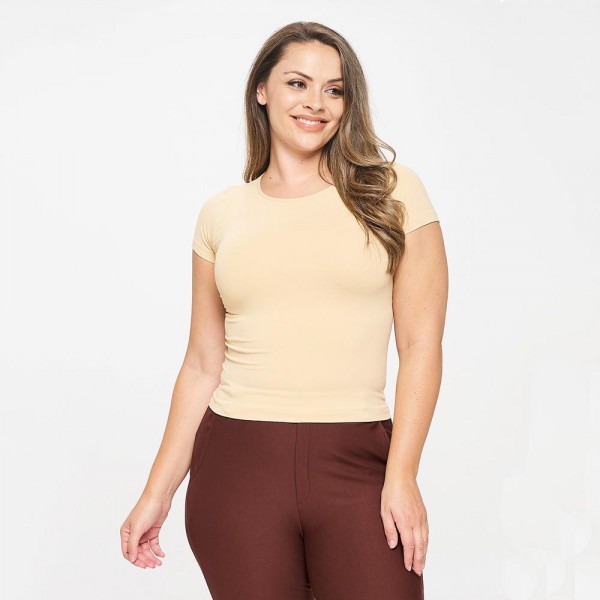 Wholesale women s Plus Seamless Crew Neck Short Sleeve Top Crew Neck Seamless Te