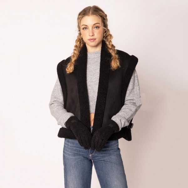 Wholesale do Everything Love Faux Suede Vest Fleece Edges Vegan Leather Buckle D