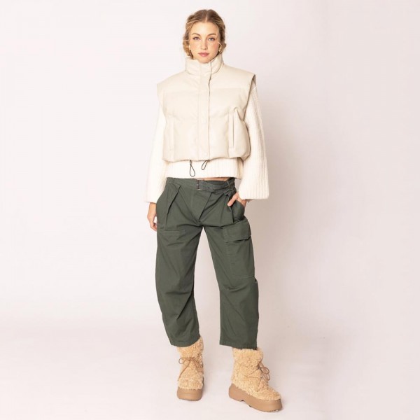 Wholesale do Everything Love Puffy Vegan Leather Cropped Vest Snap Button Zip Cl