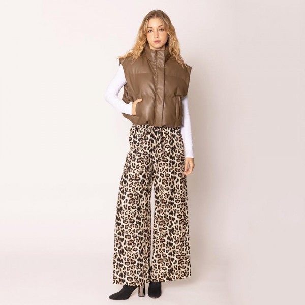 Wholesale do Everything Love Puffy Vegan Leather Cropped Vest Snap Button Zip Cl