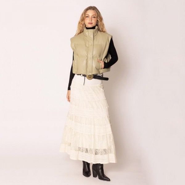 Wholesale do Everything Love Puffy Vegan Leather Cropped Vest Snap Button Zip Cl