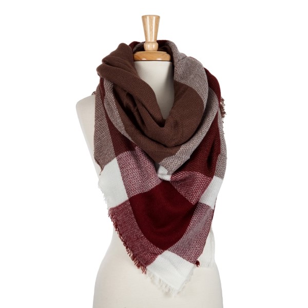 Blanket Scarf Bulk Plaid Scarves Burgundy, Wine And White Plaid