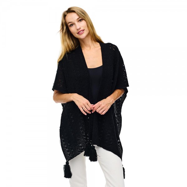 Wholesale crocheted Knit Ruana Tassel Details One Fits Most Acrylic