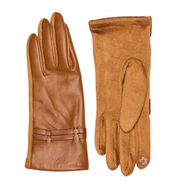 Wholesale vegan Leather Gloves Double Wristband Accent Touch Screen Compatible O