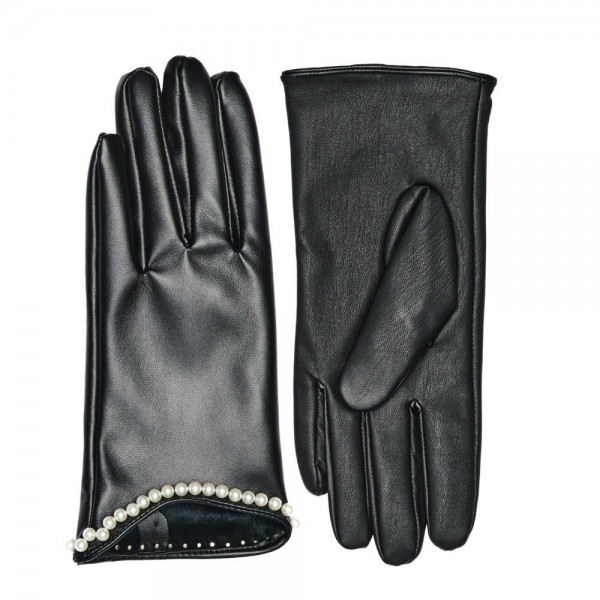 Wholesale vegan Leather Gloves Pearl Accents Touch Screen Compatible One Fits Mo