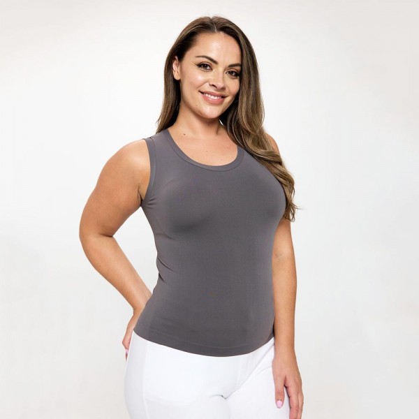 Wholesale women s Plus Reversible Low Neckline Seamless Tank Fitted Self Fabric