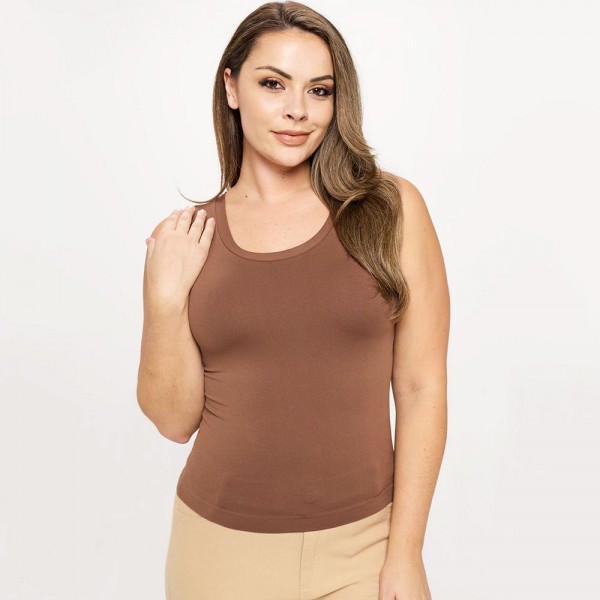 Wholesale women s Plus Reversible Low Neckline Seamless Tank Fitted Self Fabric