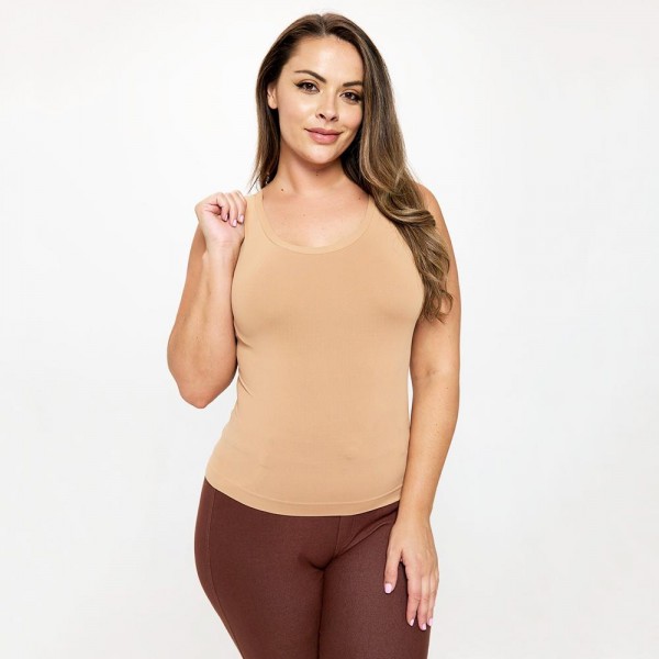 Wholesale women s Plus Reversible Low Neckline Seamless Tank Fitted Self Fabric