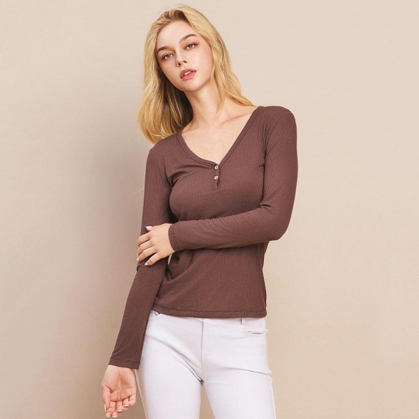 Long Sleeve Ribbed V-Neck Top With Buttons (6-Pack)

- Two Buttons
- Relaxed Fitted Silhouette
- 92% Viscose 8% Spandex