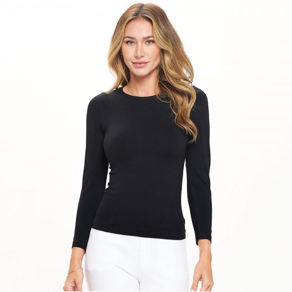 Wholesale women s Seamless Round Neck Long Sleeve Top Crew Neckline Seamless Con