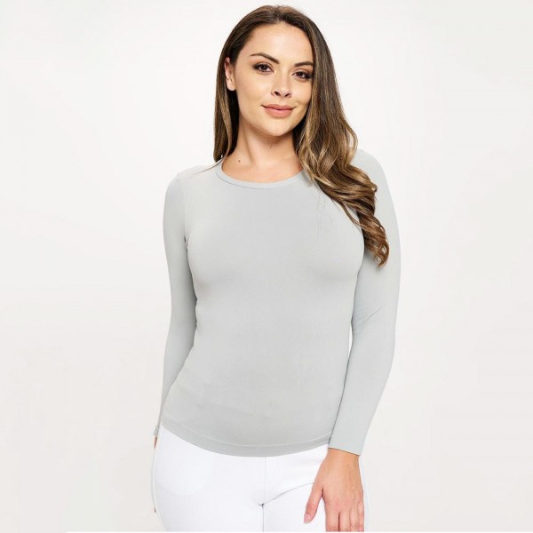 Wholesale women s Seamless Round Neck Long Sleeve Top Crew Neckline Seamless Con
