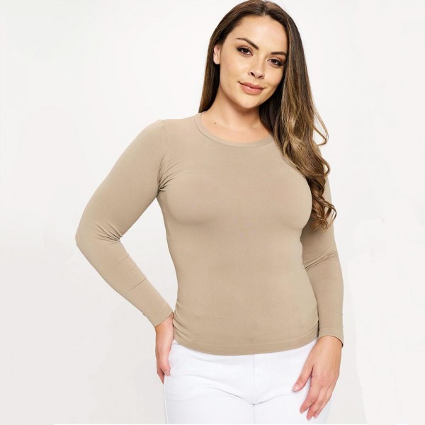 Wholesale women s Seamless Round Neck Long Sleeve Top Crew Neckline Seamless Con