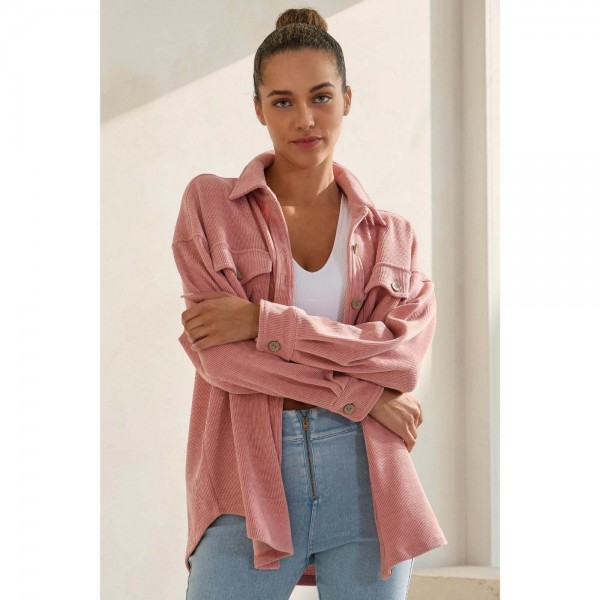 Wholesale women s Corduroy Button Up Shacket Pack Collar Button Breast Pockets D