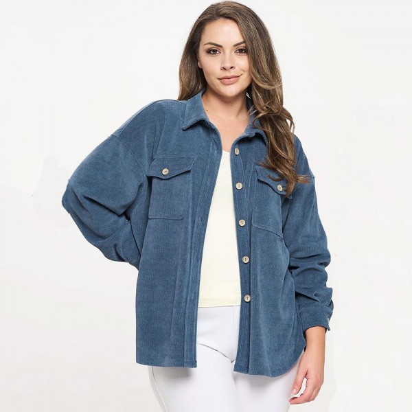 Wholesale women s Plus Corduroy Button Up Shacket Pack Collar Two Breast Pockets