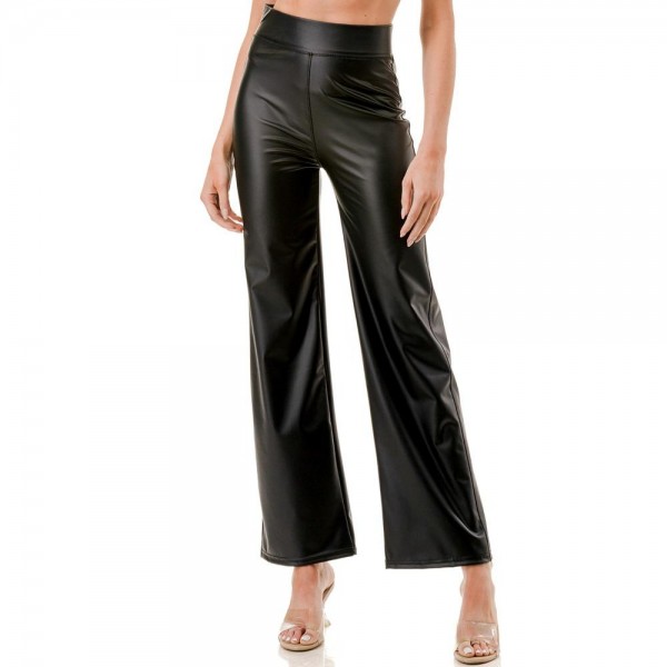 Wholesale women s Mix Rise Straight Leg Vegan Leather Pants Pack Full Elastic Wa