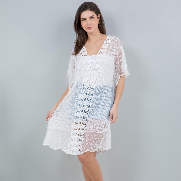 Wholesale lace Mesh Swim Suit Cover Up Scalloped Edges One Fits Most Polyester