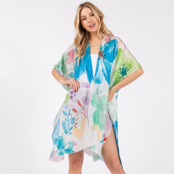 Watercolor Flower Print Kimono

- One Size Fits Most
- 100% Polyester