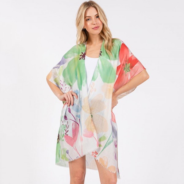 Watercolor Flower Print Kimono

- One Size Fits Most
- 100% Polyester