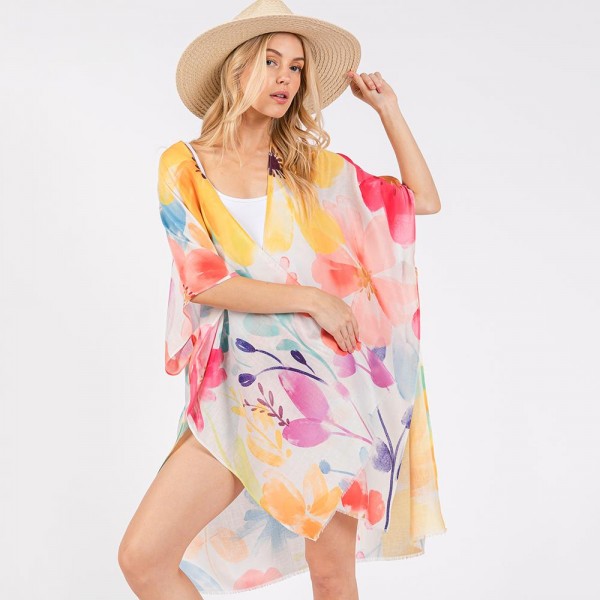 Watercolor Flower Print Kimono

- One Size Fits Most
- 100% Polyester