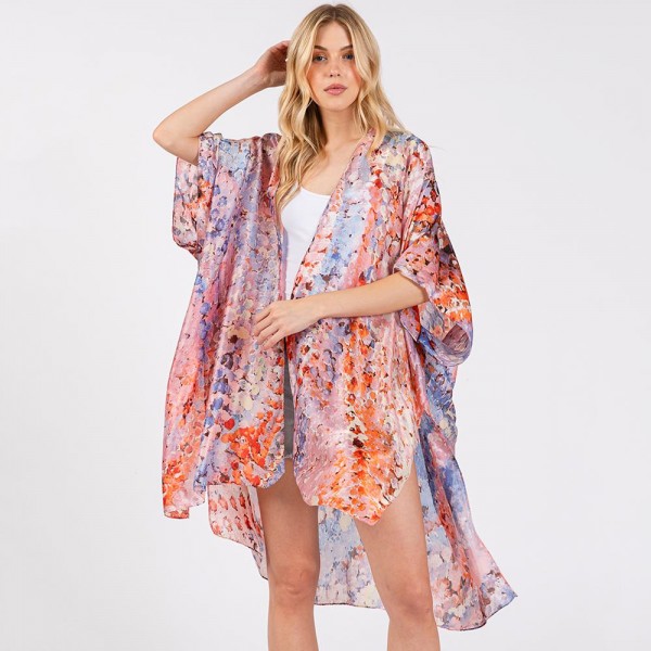 Wholesale abstract Print Silky Kimono One Fits Most Polyester