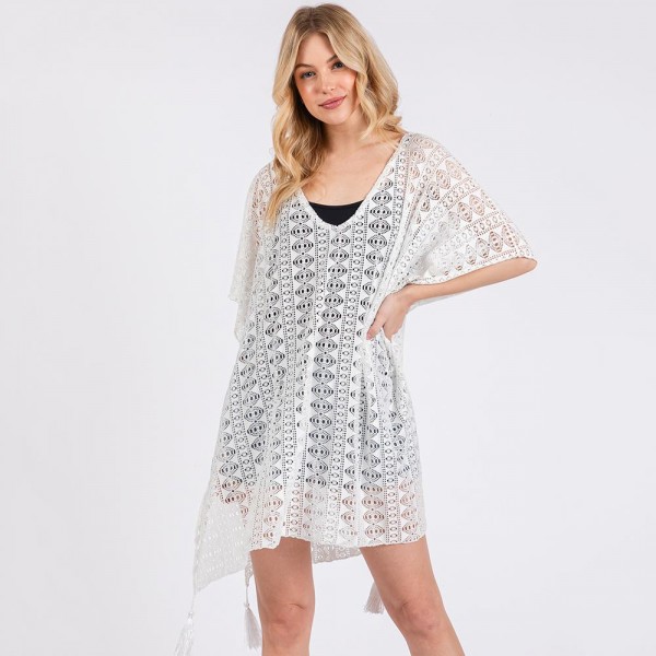 Crochet Lace Swimsuit Cover Up With Tassel Details 

- One Size Fits Most 
- 100% Polyester 