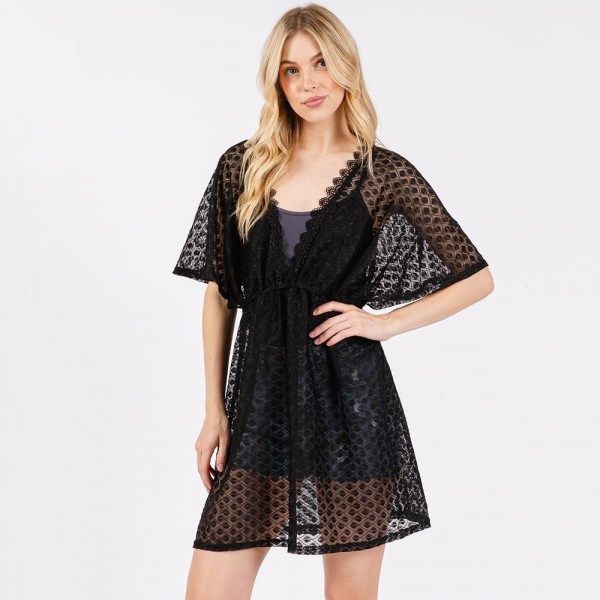 Wholesale scalloped Open Knit Swim Suit Cover Up Lace Neck Line One Fits Most Po