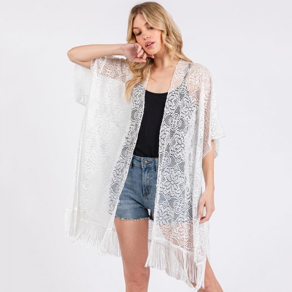Wholesale flower Pattern Crochet Lace Kimono Fringe Details One Fits Most Polyes