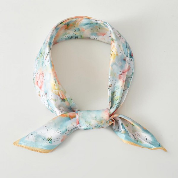 Watercolor Flowers Print Bandana Scarf

- Multi-Use: Scarf, Bandana, Bag Tie ETC
- Approximately 27.5"L X 27.5"W
- 100% Polyester