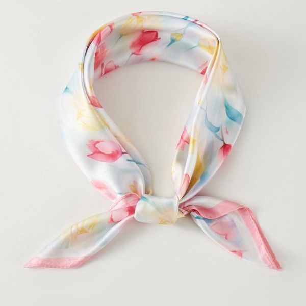 Wholesale watercolor Tulips Print Bandana Scarf Multi Use Scarf Bandana Bag Tie