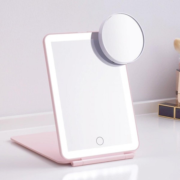 Wholesale lED Rechargeable Travel Vanity Mirror Foldable Cover Stand UBS Charger