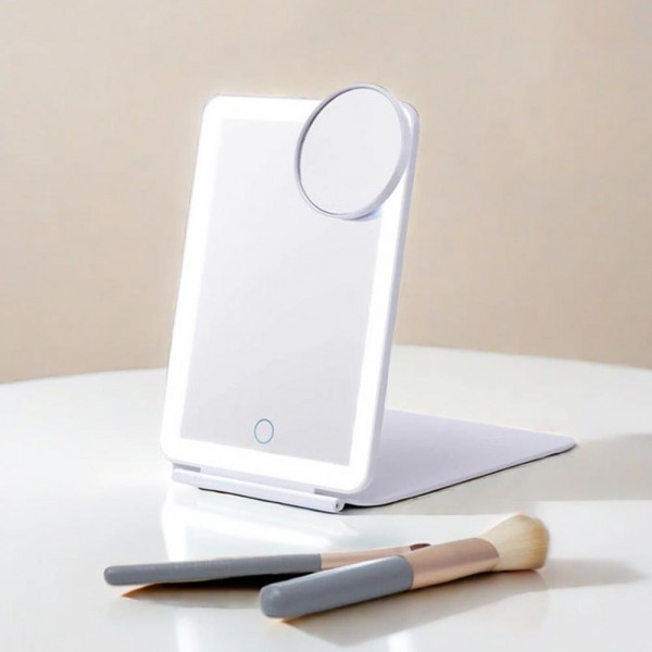 Wholesale lED Rechargeable Travel Vanity Mirror Foldable Cover Stand UBS Charger