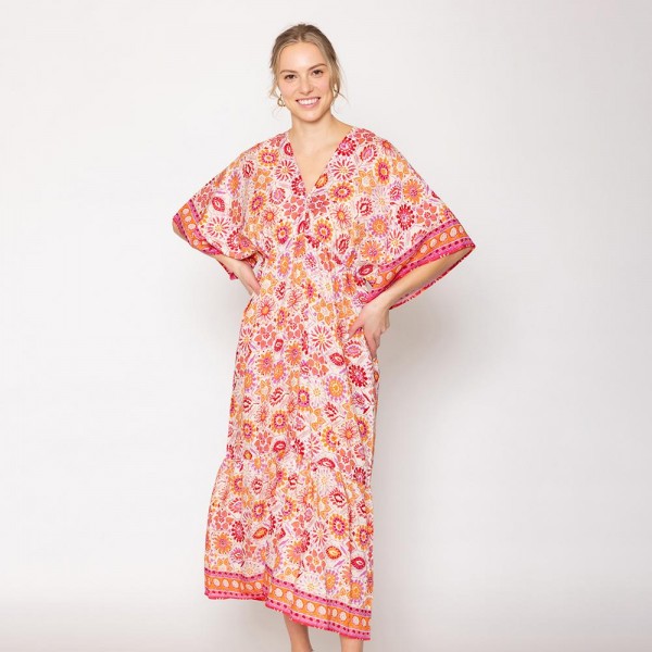 Wholesale do Everything Love Floral Boho Print Dress One Fits Most Polyester
