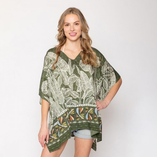 Wholesale do Everything Love Leaf Print Poncho One Fits Most Rayon Nylon