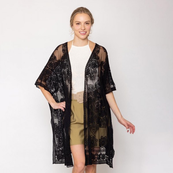 Wholesale do Everything Love Flower Lace Kimono One Fits Most Cotton