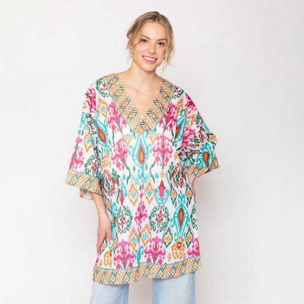 Wholesale do Everything Love Ikat Print Poncho One Fits Most Polyester
