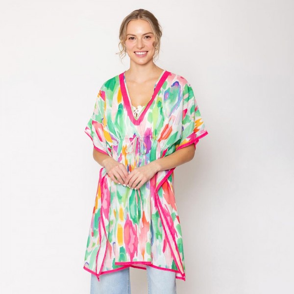 Do Everything In Love Lightweight Watercolor Print Poncho 

- Drawstring Waist
- One Size Fits Most 
- 100% Polyester 