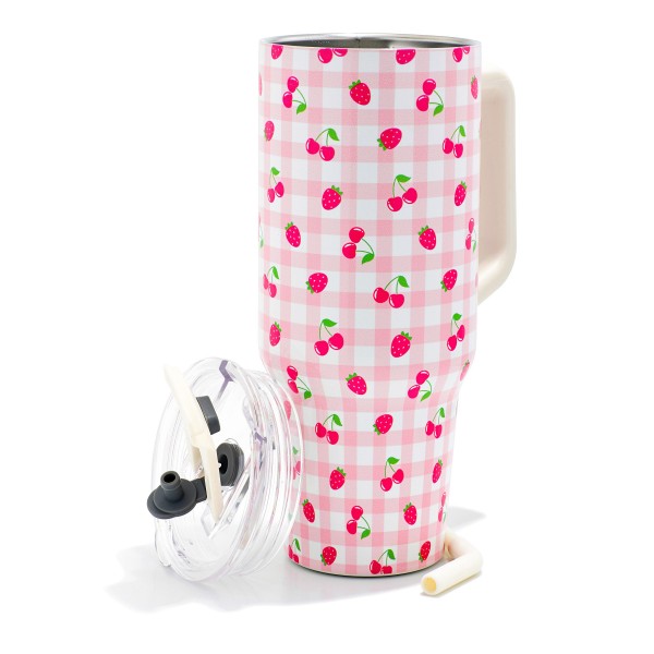 Wholesale cherries Strawberries Plaid Printed oz Double Wall Stainless Steel Va