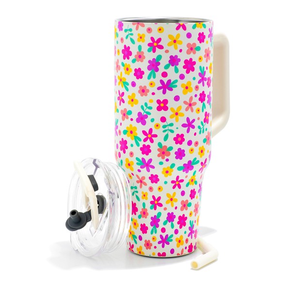 Wholesale flowers Printed oz Double Wall Stainless Steel Vacuum Tumbler Handle S
